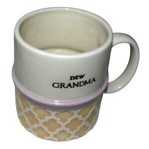 New Grandma Ceramic Mug Cup Beige & White Purple Accent By Grasslands Road 14 oz